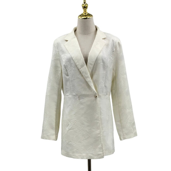 -LULUS M Confident Sophistication Ivory Jacquard Collared Blazer Romper B… - Picture 3 of 11